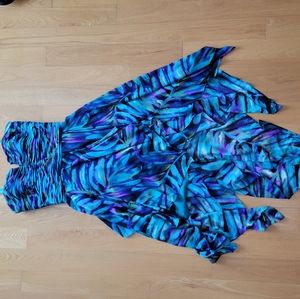 Strapless multi color high-low chiffon dress